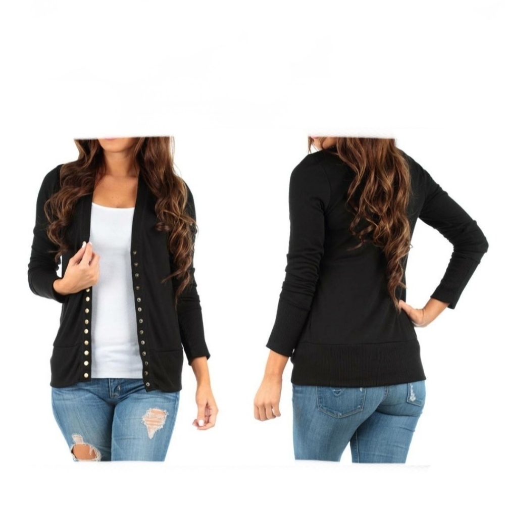 Black gold button down Cardigan lightweight Med